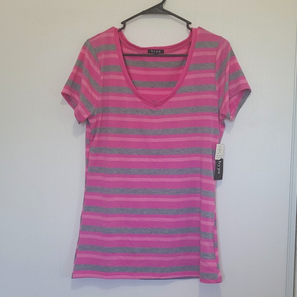 Hype pink and grey stripped top size xl